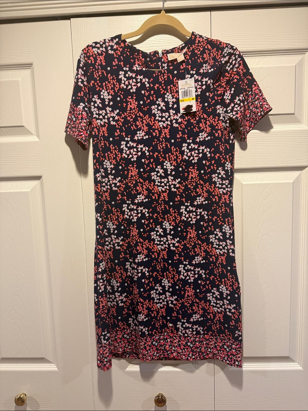 MICHAEL KORS Navy Shift Dress with Coral and White Floral Print..size M